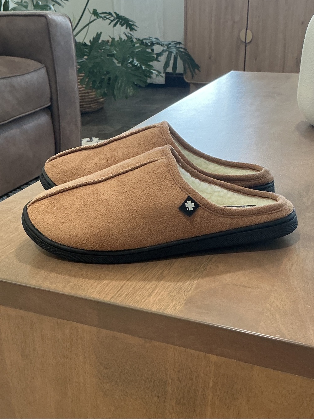 Boys Cozy Tan Slip-On Indoor/Outdoor Slippers